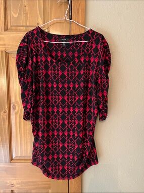 Alfani Red & Black Geometric Scoop Neck Tunic Top